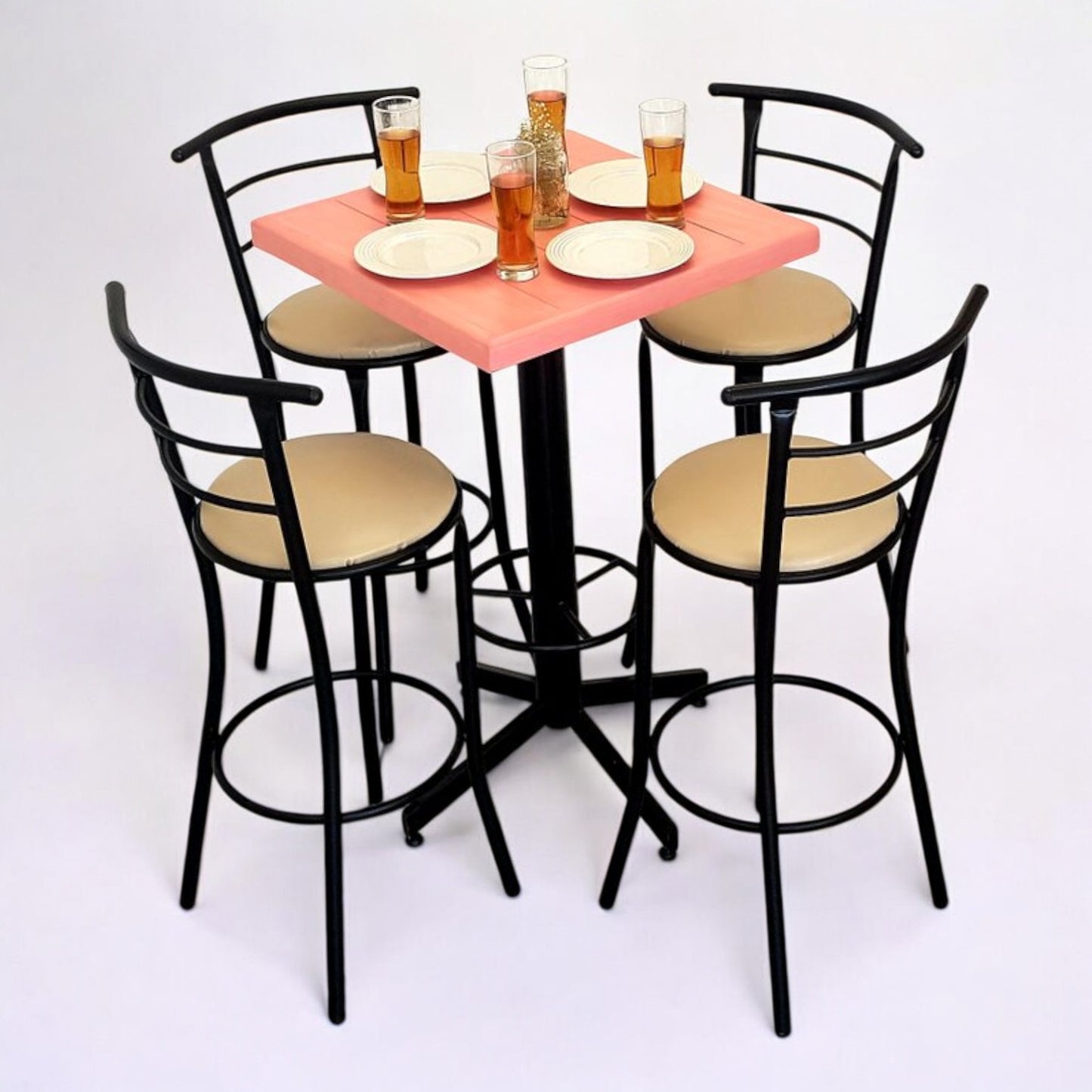 Mesa Para Bar Vintage Con 4 Bancos Chabely