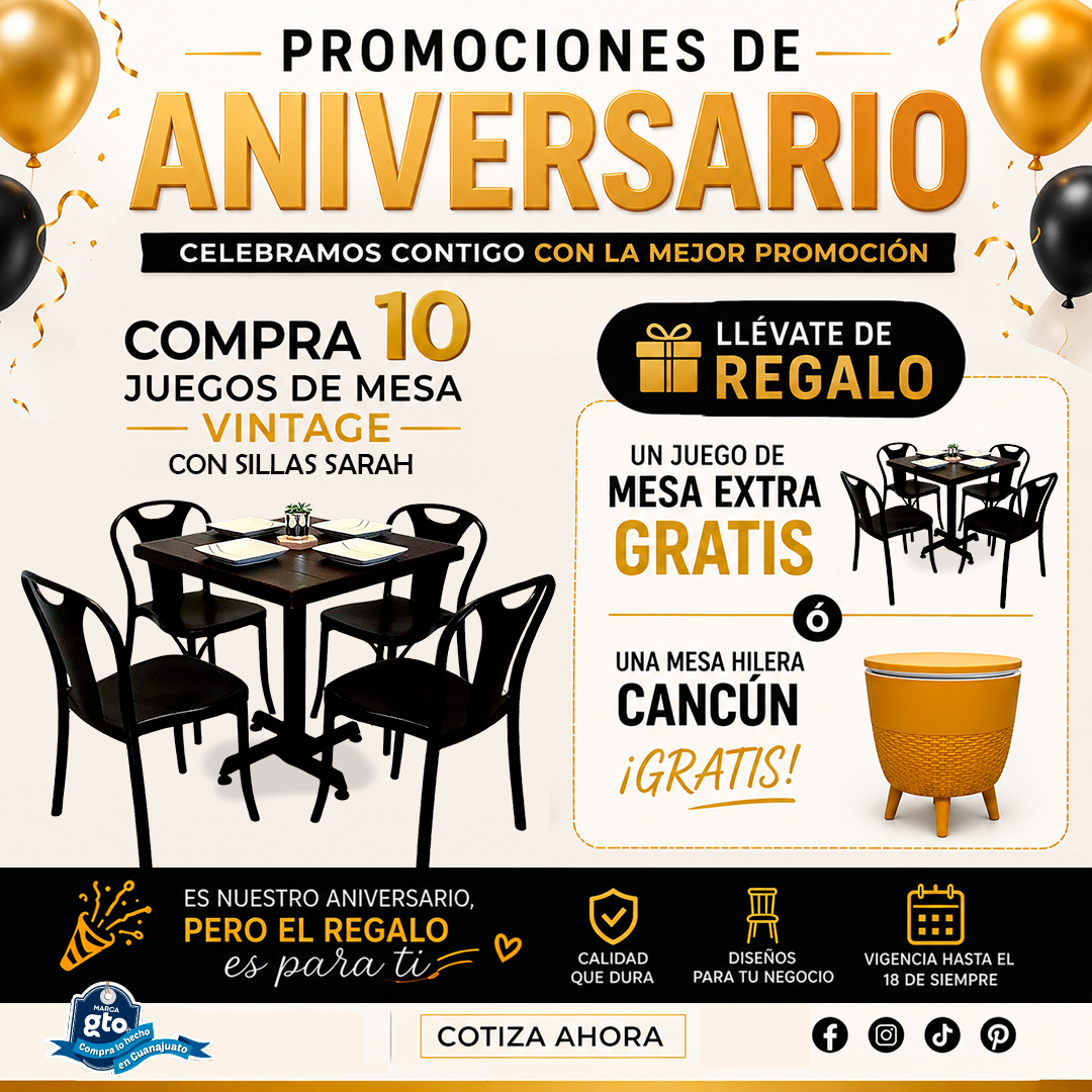PROMOCIÓN DE ANIVERSARIO 10 MESAS VINTAGE CON SILLAS SARAH