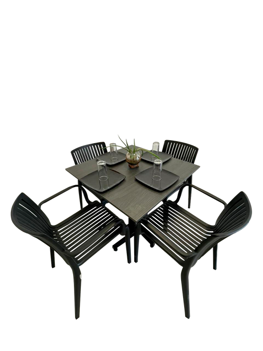 Mesa Para Restaurante Melanove  Con Sillas Milos Con Brazos