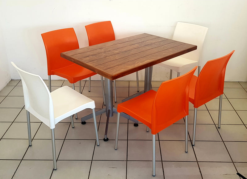 Mesa para restaurante vintage 120 x 75 con 6 sillas ocean. Cubierta para mesa ideal para restaurante, si estas iniciando tu negocio esta sera nuestra primera recomendación, por su calidad y precio.