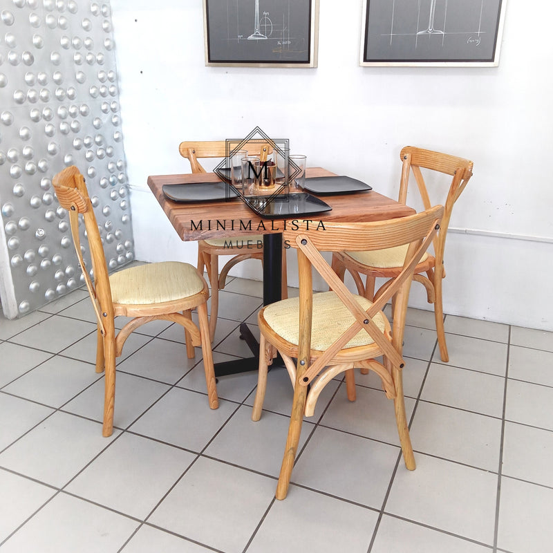 Mesa para Restaurante Estratificada para exterior 80 con 4 sillas Crossback MD