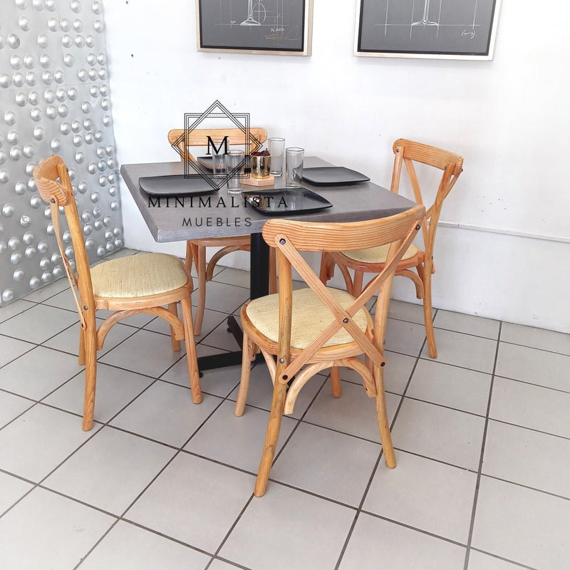 Mesa para Restaurante Estratificada para exterior 90C con 4 sillas Crossback MD