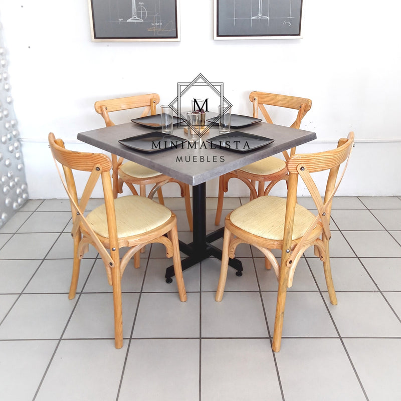 Mesa para Restaurante Estratificada para exterior 90C con 4 sillas Crossback MD