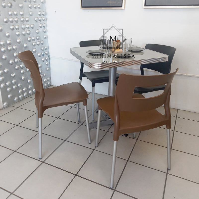 Mesa para Restaurante Aluminio con 4 sillas Sabine