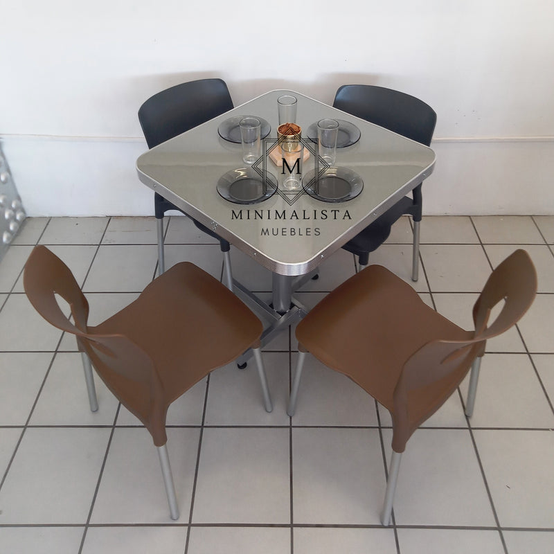 Mesa para Restaurante Aluminio con 4 sillas Sabine
