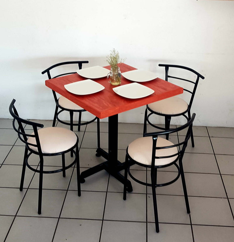 mesa para restaurante vintage de madera con 4 sillas chabely 2