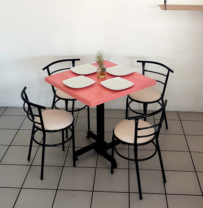 mesa para restaurante vintage de madera con 4 sillas chabely 5