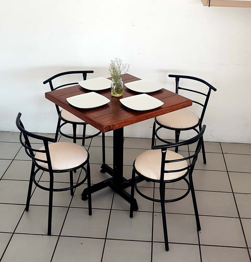 mesa para restaurante vintage de madera con 4 sillas chabely 6