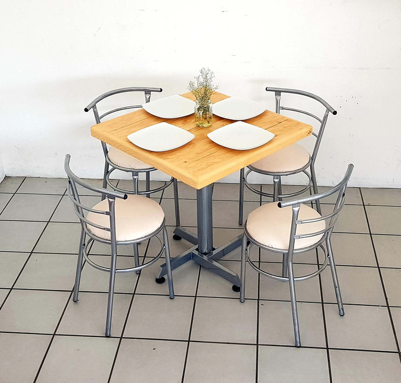 mesa para restaurante vintage de madera con 4 sillas chabely 14