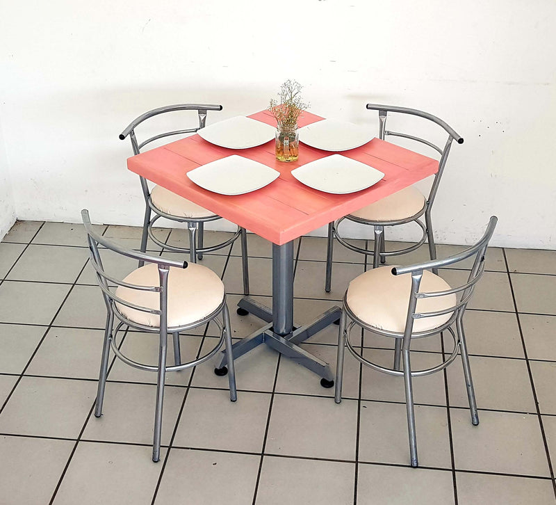 mesa para restaurante vintage de madera con 4 sillas chabely 16