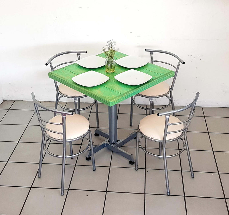 mesa para restaurante vintage de madera con 4 sillas chabely 17