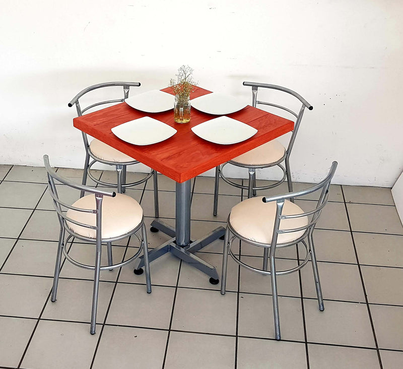 mesa para restaurante vintage de madera con 4 sillas chabely 18