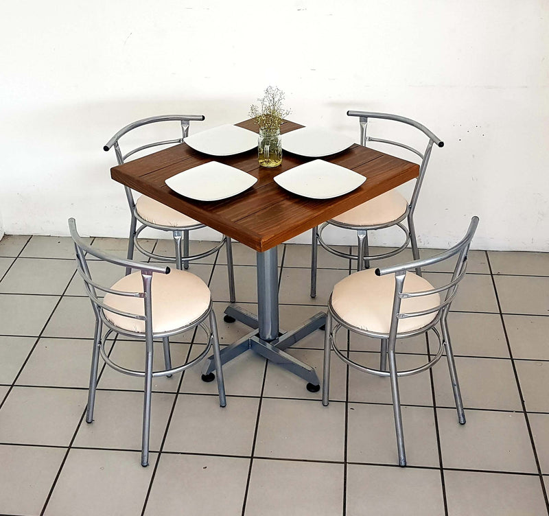 mesa para restaurante vintage de madera con 4 sillas chabely 19